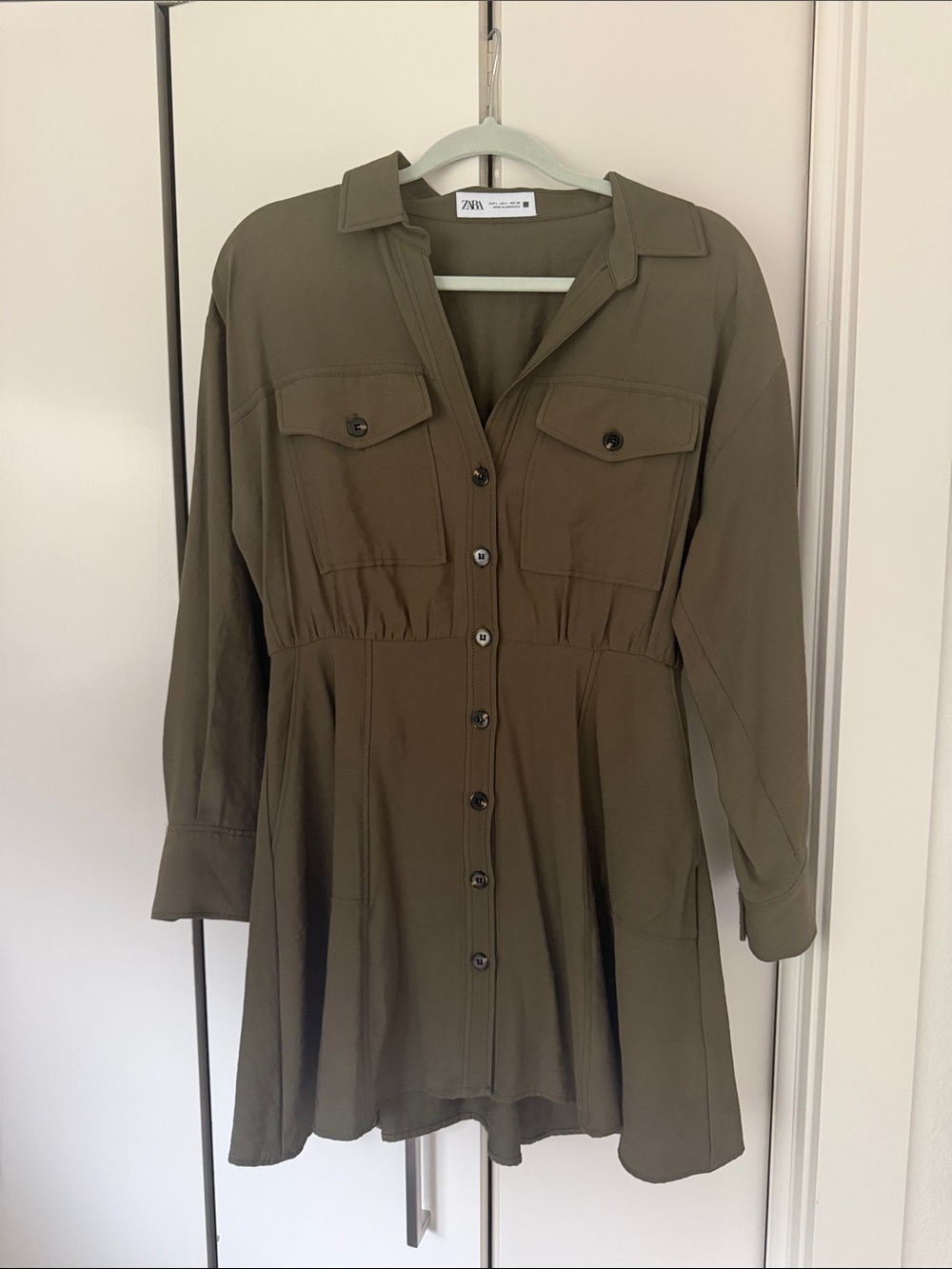 Zara Army Green Button Down Tunic Shirt, Size M